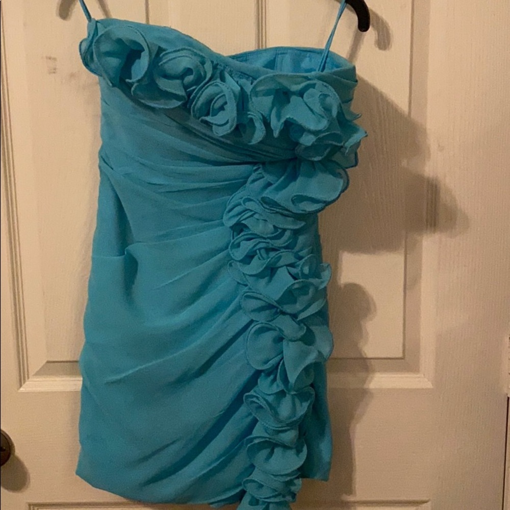 Strapless blue cocktail dress